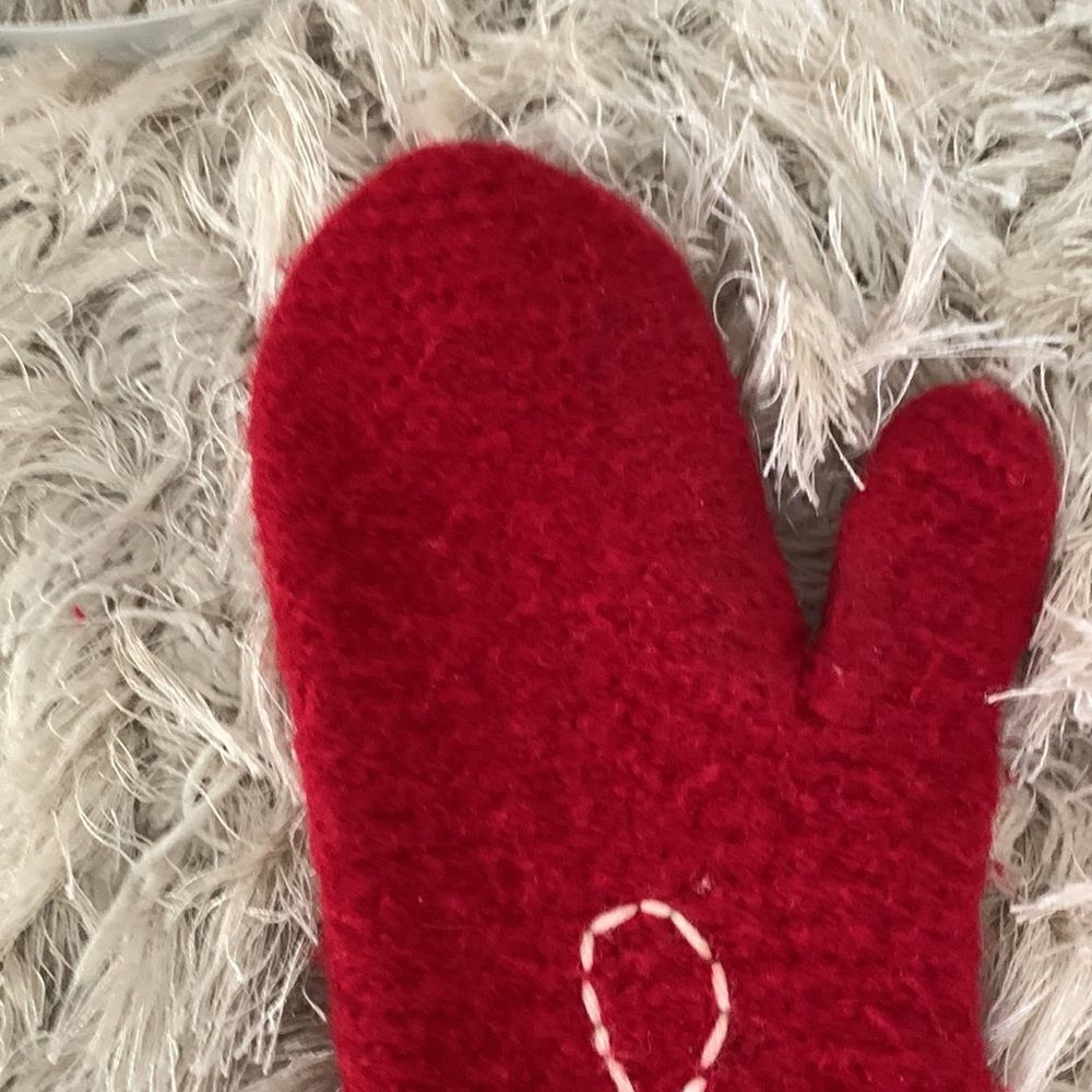 Handmade Red Felted Wool Mittens - Picture 9 of 17